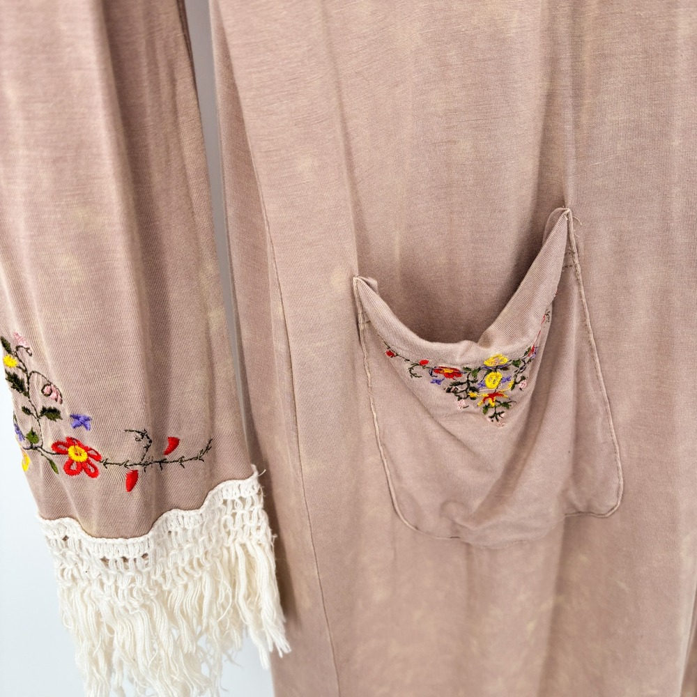 POL Embroidered Fringe Long Open Cardigan Boho Festival Western Duster Size S - Picture 4 of 8
